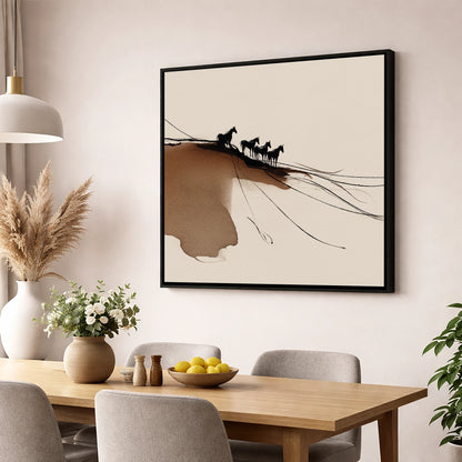 Herd on the Horizon wild horses wall art displayed in a dining room