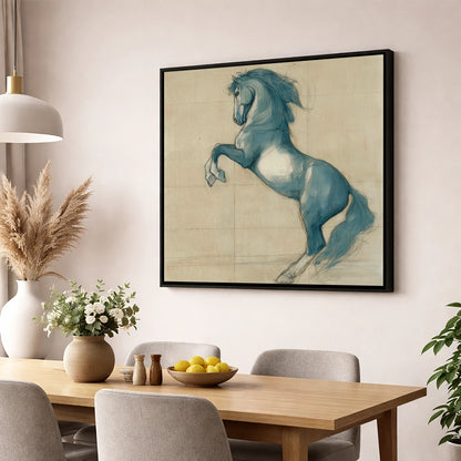 Azure Equine Study horse portrait wall art displayed in a dining room