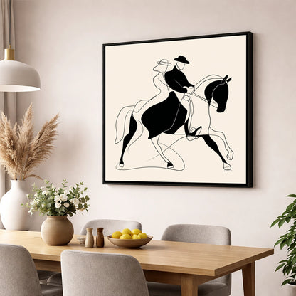Abstract Dressage Harmony dressage horse wall art displayed in a dining room