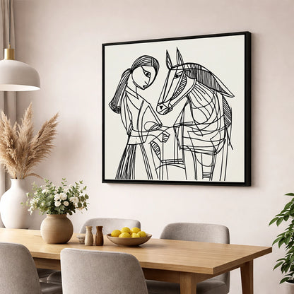 Lines of Connection horse & rider wall art displayed in a dining room