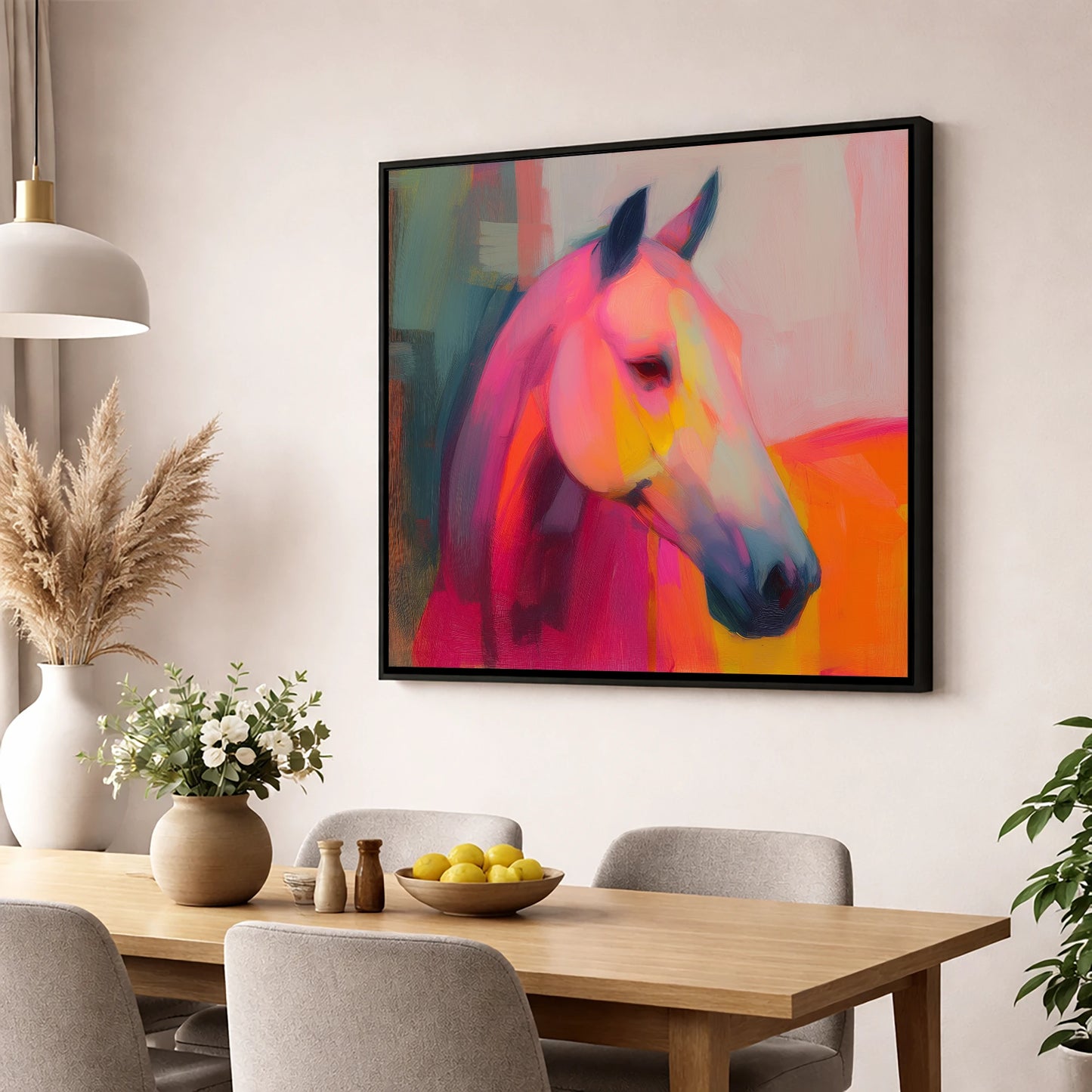 Radiant Equine Spirit horse portrait wall art displayed in a dining room