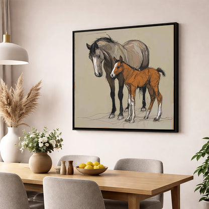 Gentle Guidance mare & foal wall art displayed in a dining room