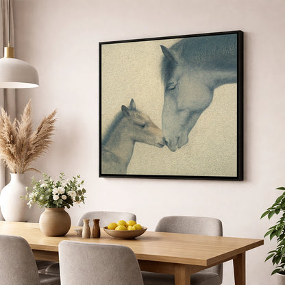 Quiet Devotion mare & foal wall art displayed in a dining room