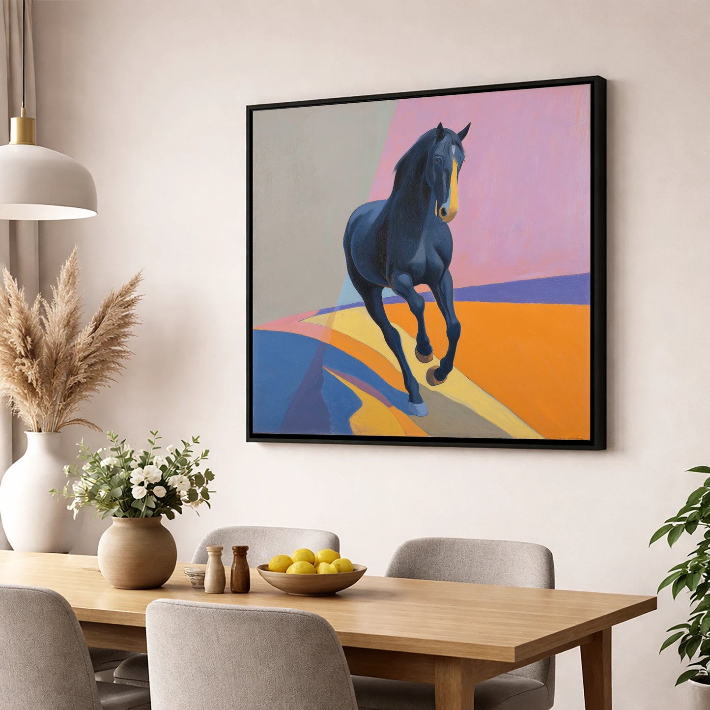 Midnight Cadence in Colour horse breed wall art displayed in a dining room