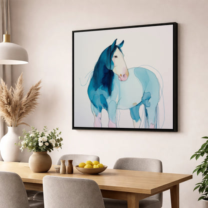 Ethereal Blue Equine horse breed wall art displayed in a dining room