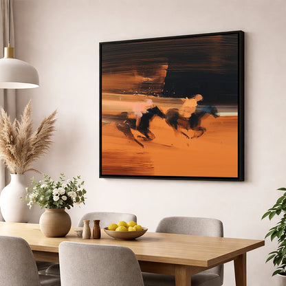 Amber Pursuit racing horse wall art displayed in a dining room
