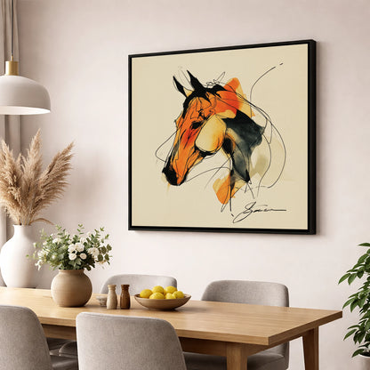 Amber Spirit Equine Portrait horse portrait wall art displayed in a dining room