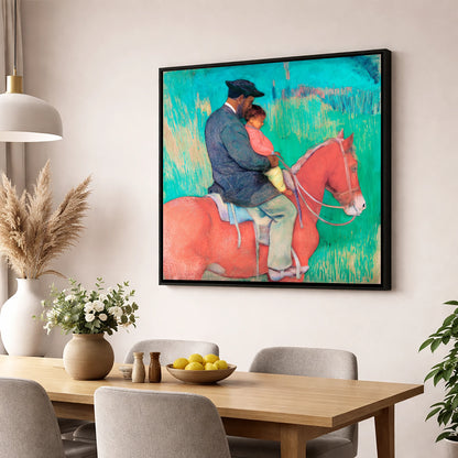 The Shared Ride horse & rider wall art displayed in a dining room