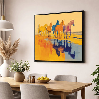 Vivid Equine Reflections horse landscape wall art displayed in a dining room