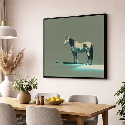 Teal Shadow Appaloosa horse breed wall art displayed in a dining room