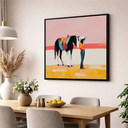 Painted Desert Rider western horse wall art displayed in a dining room
