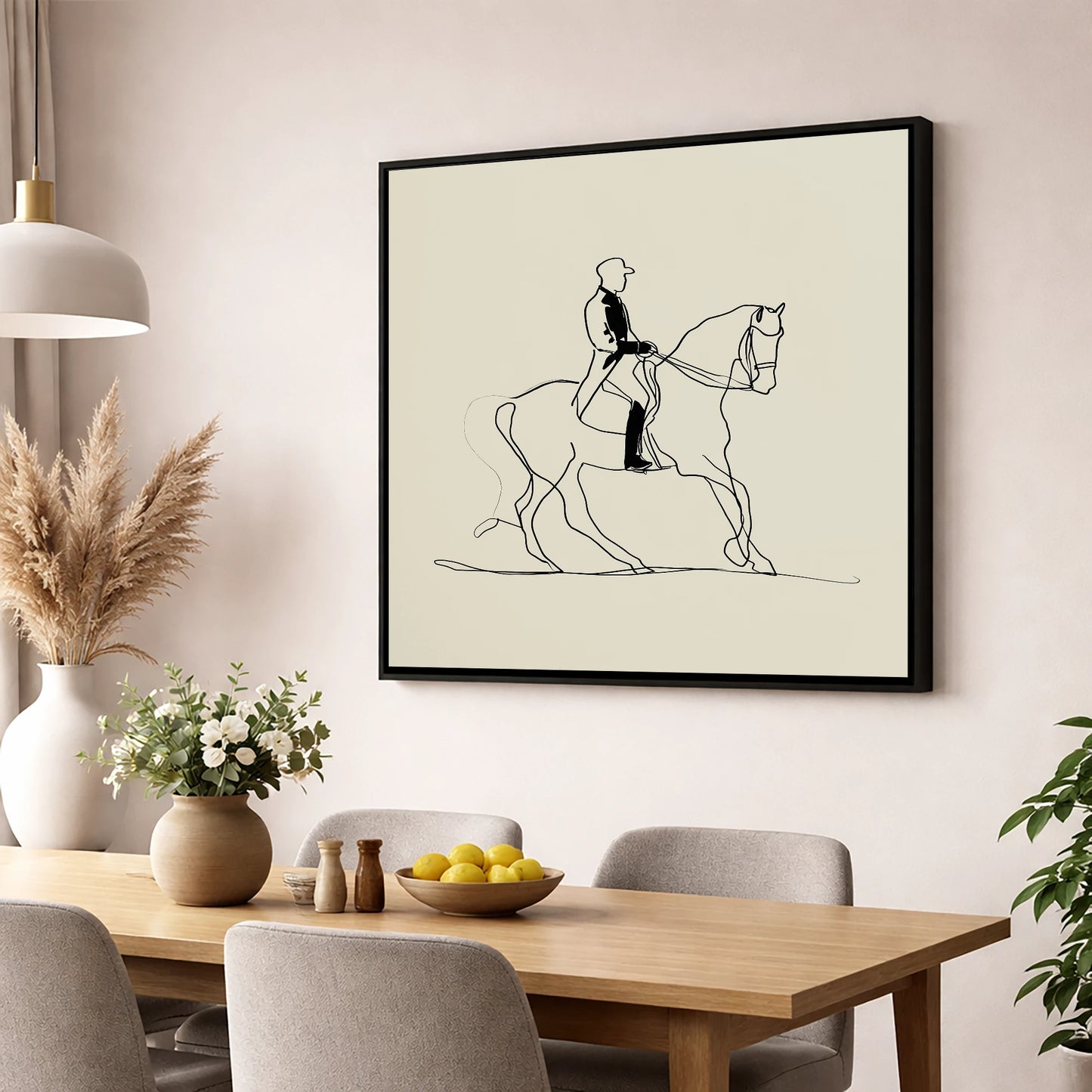 Elegance in Motion dressage horse wall art displayed in a dining room