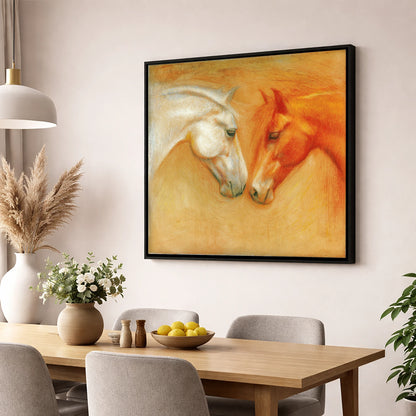 The Quiet Connection horse portrait wall art displayed in a dining room