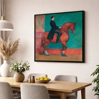 Collected Chestnut in Emerald dressage horse wall art displayed in a dining room