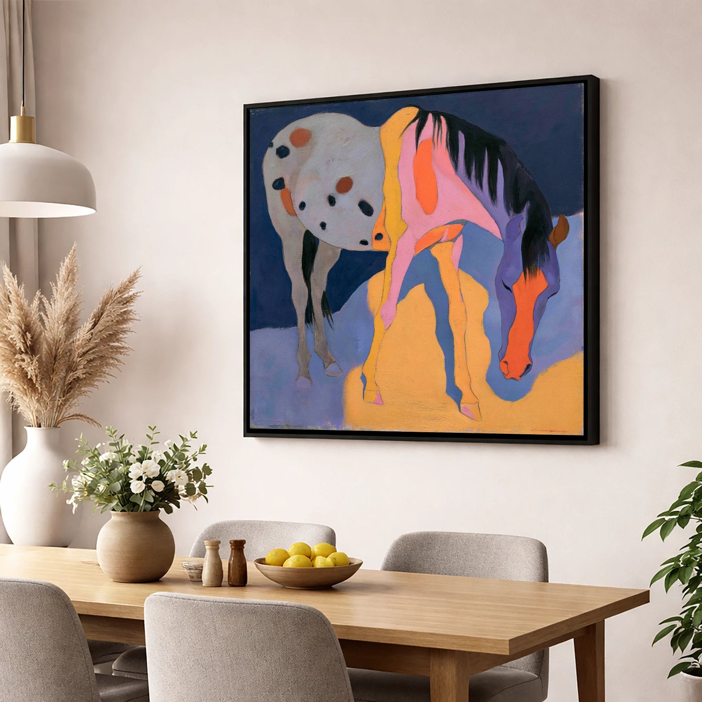Vibrant Grazing Appaloosa Horse horse breed wall art displayed in a dining room