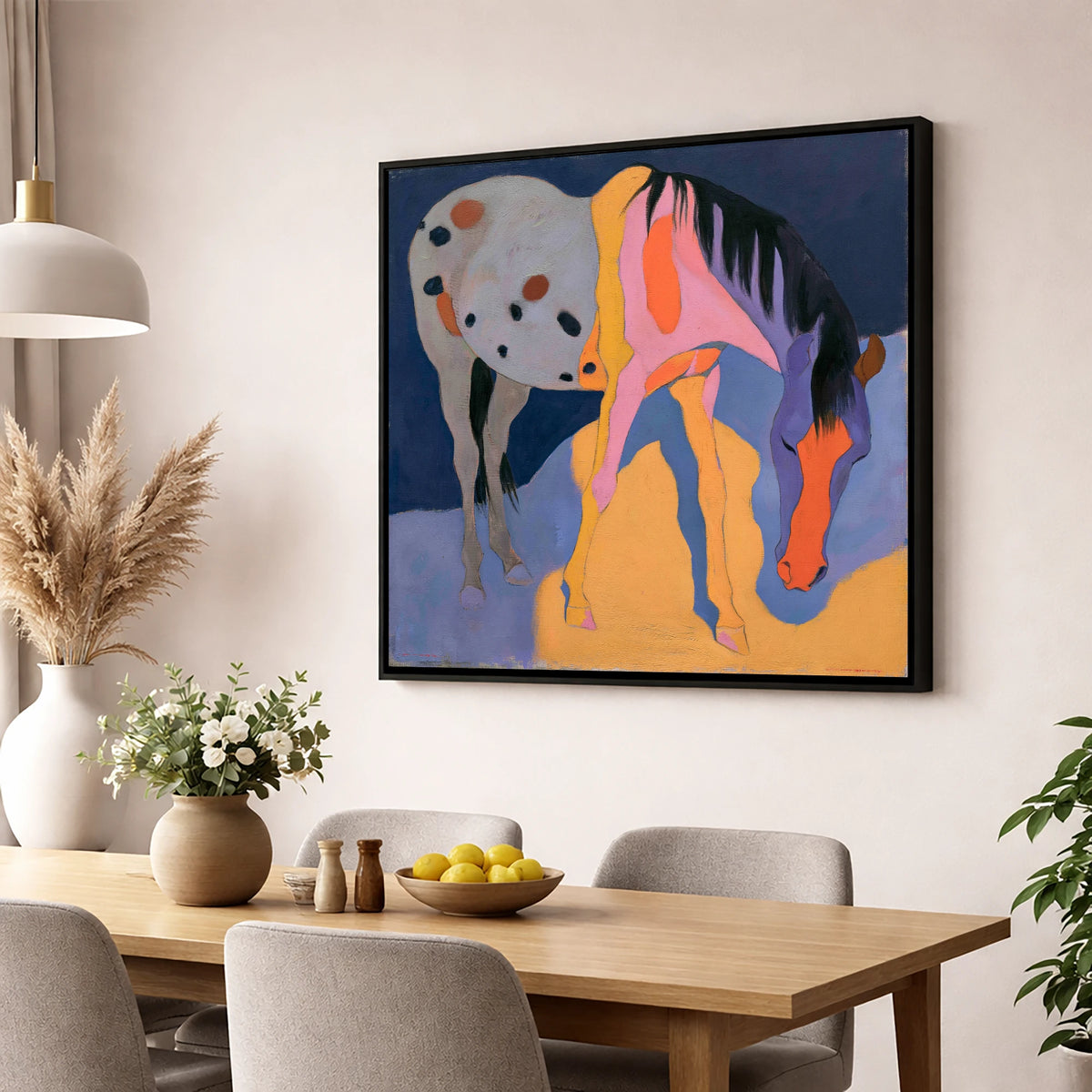 Vibrant Grazing Appaloosa Horse horse breed wall art displayed in a dining room