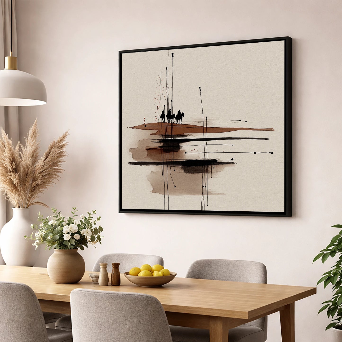 Distant Horizon Riders horse landscape wall art displayed in a dining room