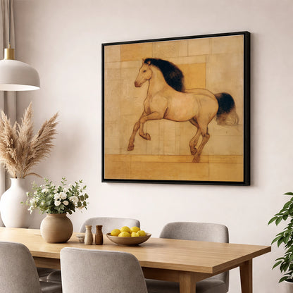 Classical Equine Study horse portrait wall art displayed in a dining room