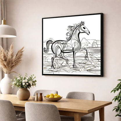 Coastline Contours beach horse wall art displayed in a dining room