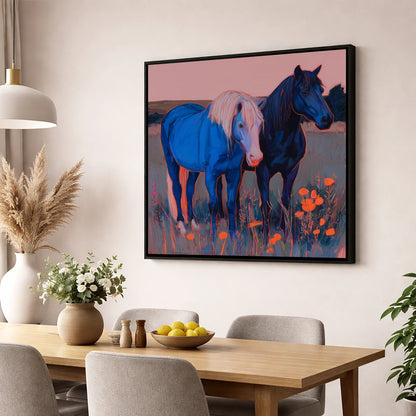 Cobalt Pastures horse landscape wall art displayed in a dining room
