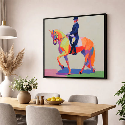 Vivid Dressage Rhythm dressage horse wall art displayed in a dining room