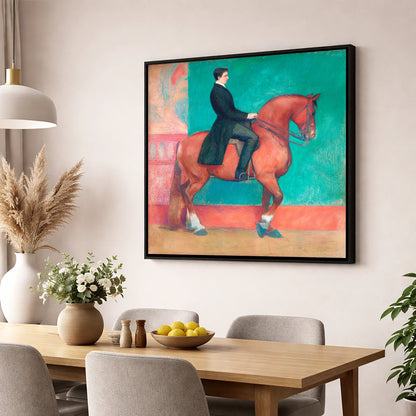 Collected Chestnut in Emerald dressage horse wall art displayed in a dining room