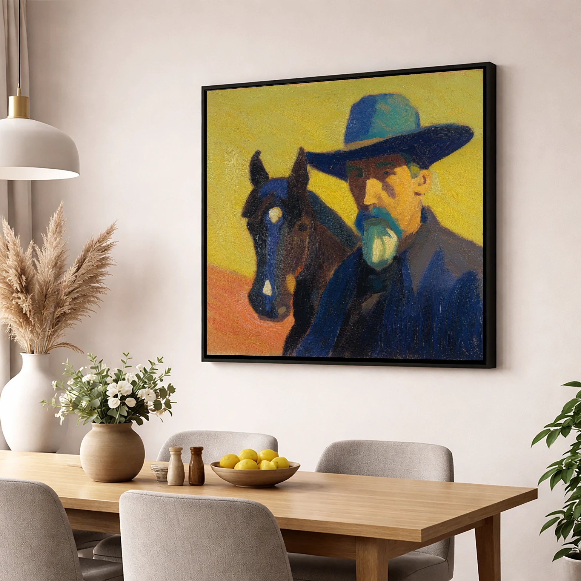 Vibrant Western Bond western horse wall art displayed in a dining room
