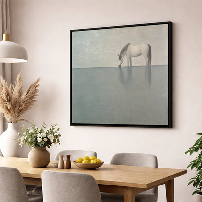 Silver Stillness horse landscape wall art displayed in a dining room