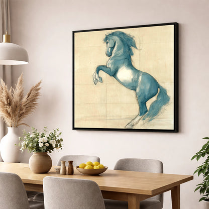 Azure Equine Study horse portrait wall art displayed in a dining room