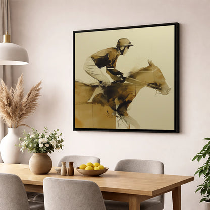 The Final Fence racing horse wall art displayed in a dining room