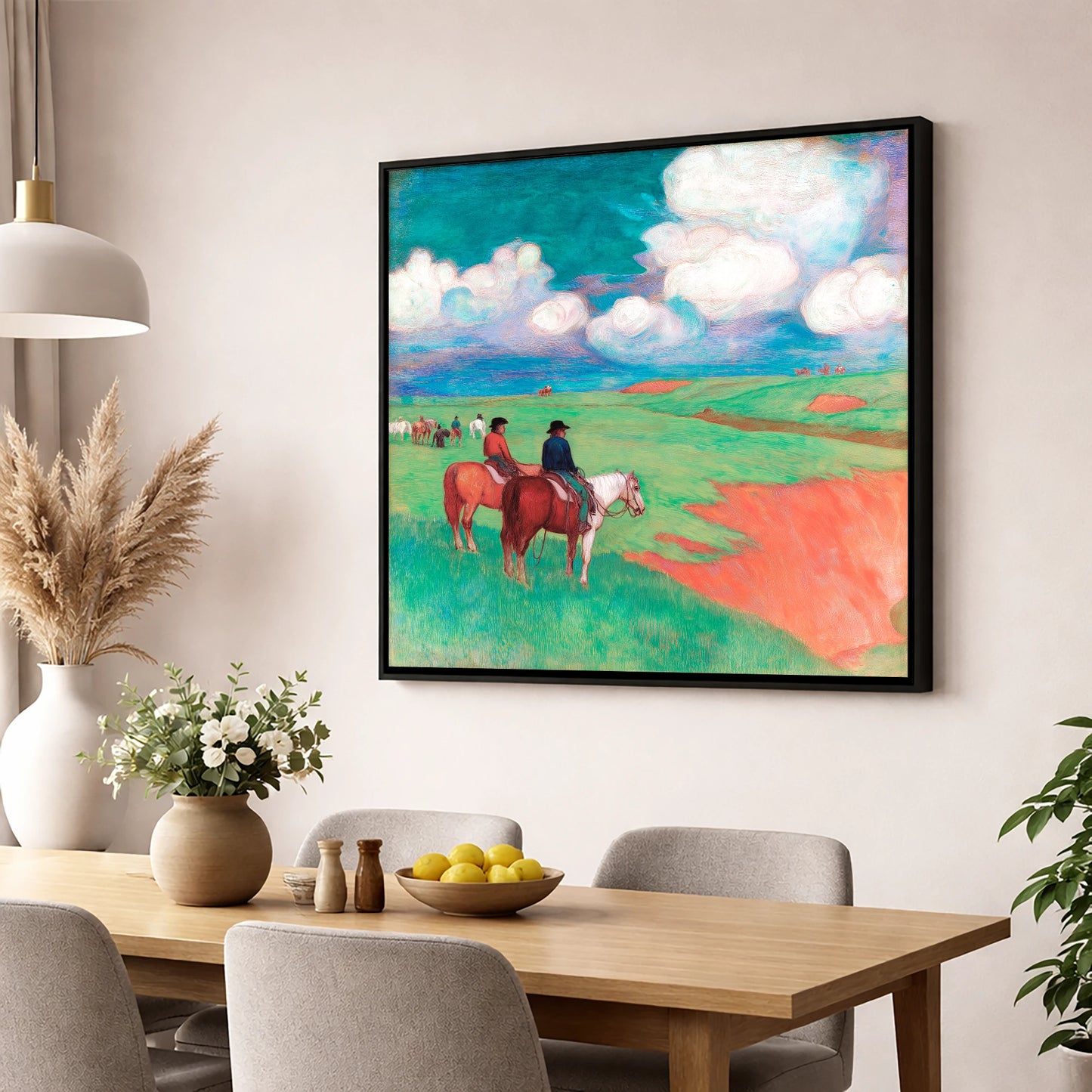 Vivid Frontier Horizons horse landscape wall art displayed in a dining room