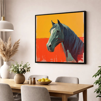 Fiery Grey Portrait horse breed wall art displayed in a dining room