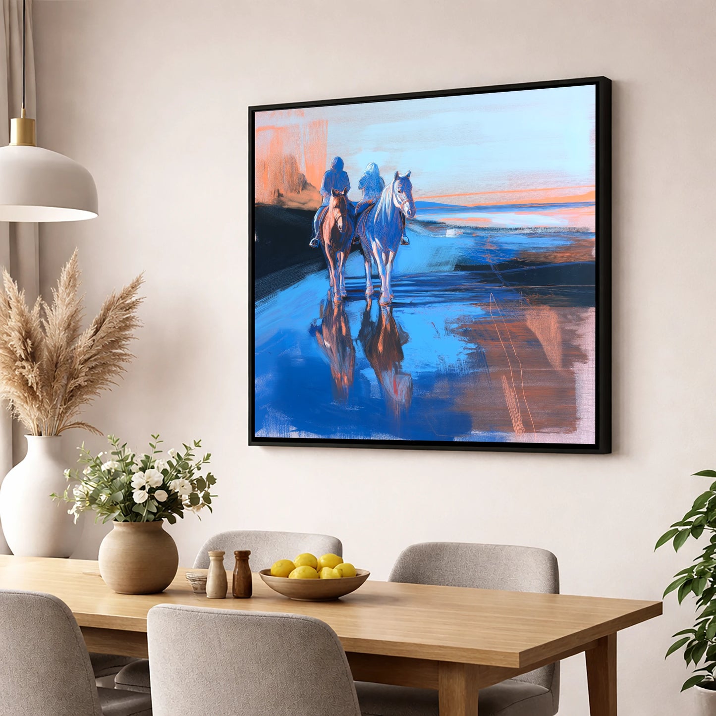 Shoreline Companions horse landscape wall art displayed in a dining room