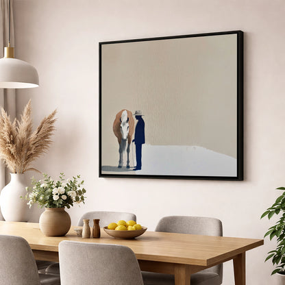 Quiet Companionship horse & rider wall art displayed in a dining room