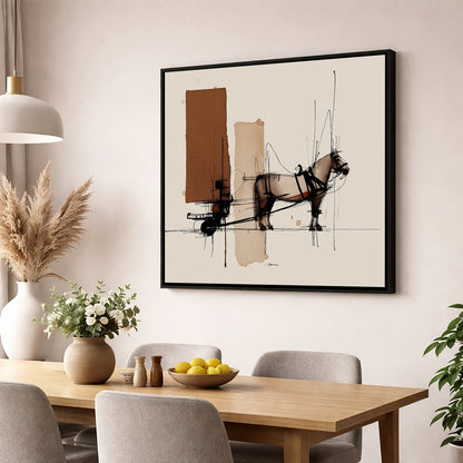 Structural Harness working horse wall art displayed in a dining room