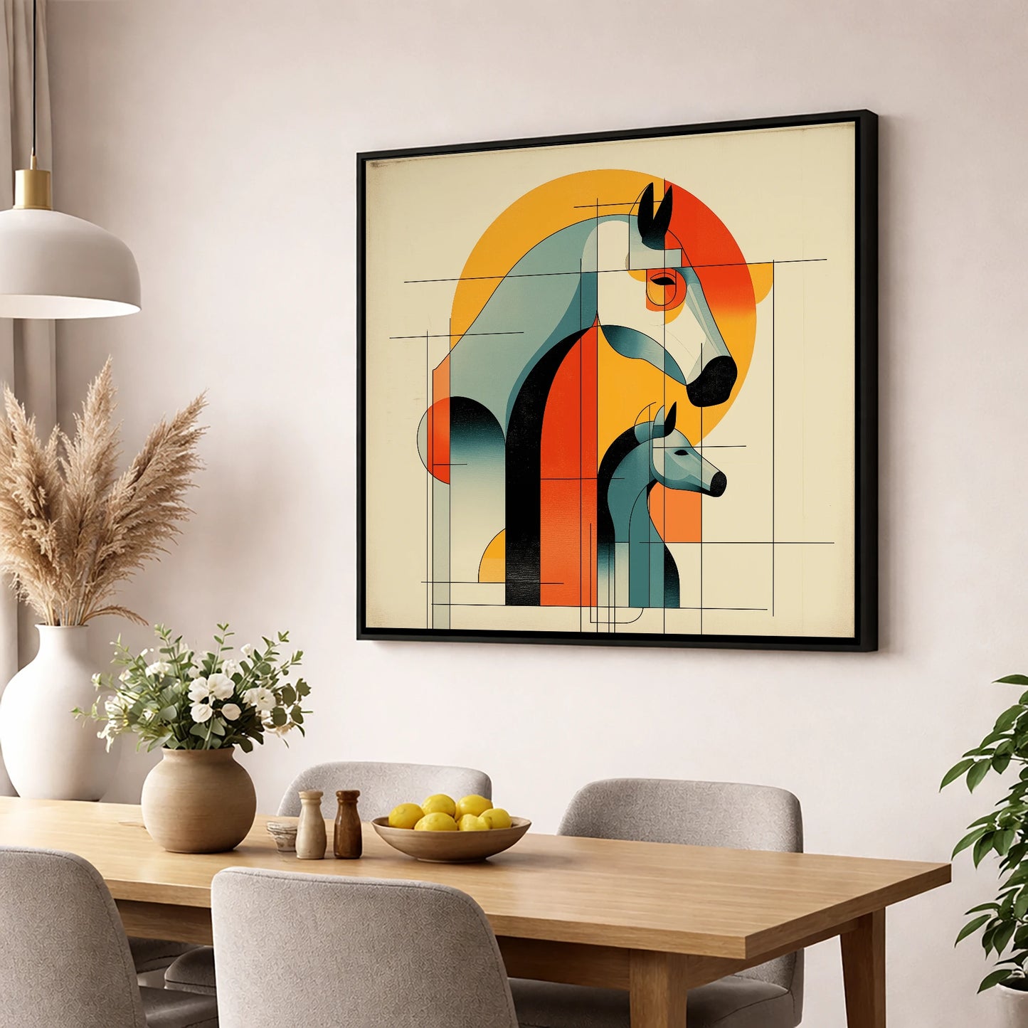 Structured Harmony mare & foal wall art displayed in a dining room