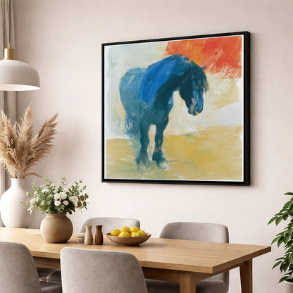 Vivid Cobalt Heavy Horse horse breed wall art displayed in a dining room