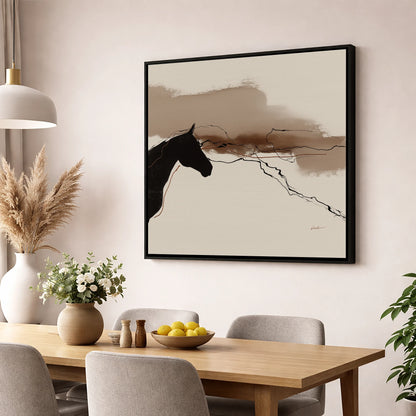 Abstract Sepia Silhouette horse portrait wall art displayed in a dining room
