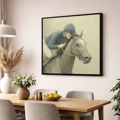 Focused Pursuit racing horse wall art displayed in a dining room