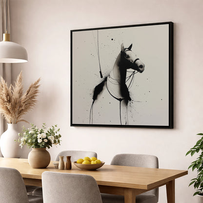 Inked Polo Silhouette polo horse wall art displayed in a dining room