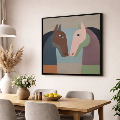 Structured Connection horse portrait wall art displayed in a dining room