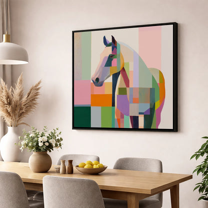 Prismatic Equine Profile horse breed wall art displayed in a dining room