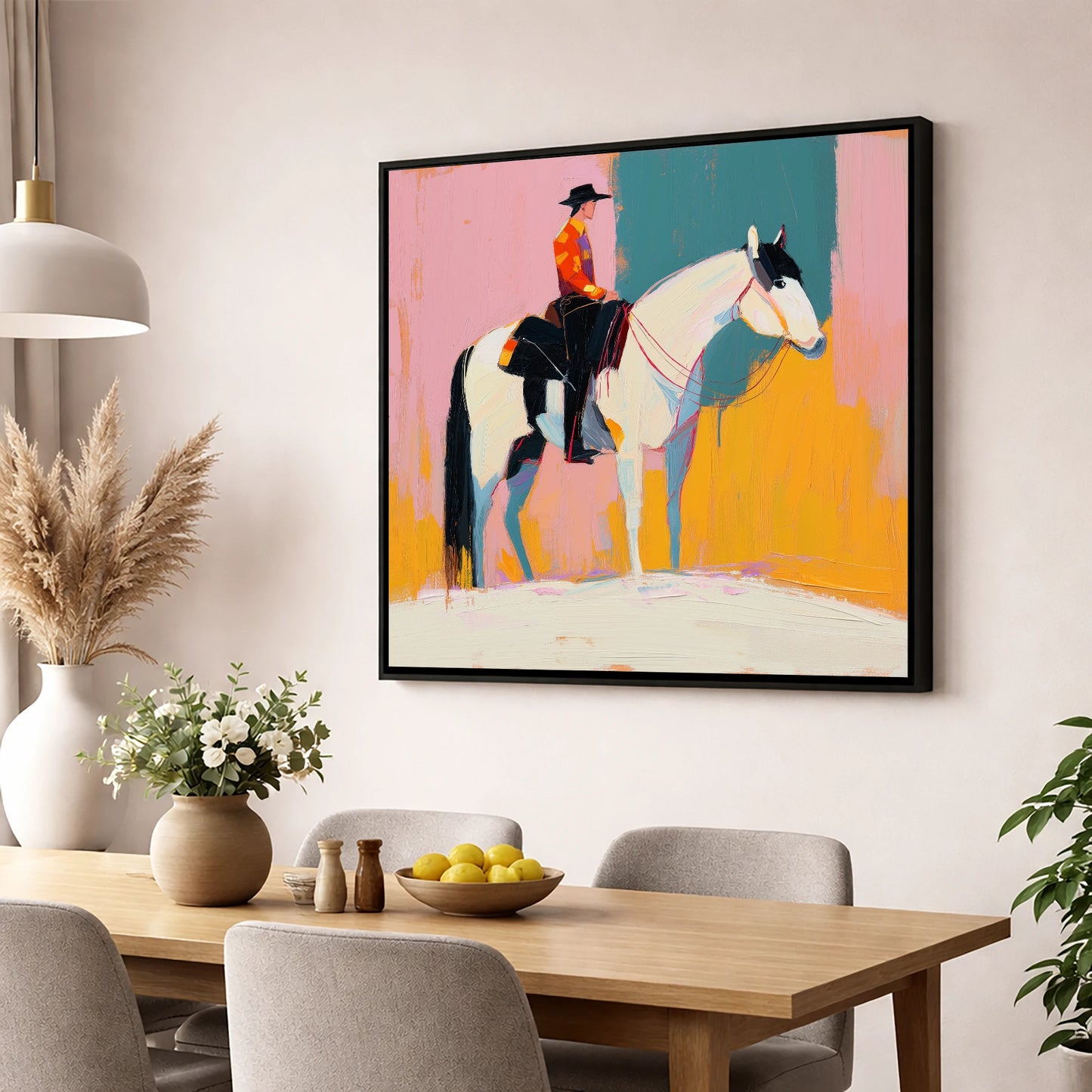 Vivid Western Spirit western horse wall art displayed in a dining room