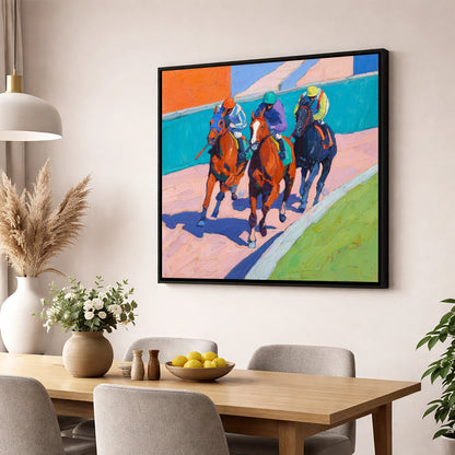 The Final Furlong racing horse wall art displayed in a dining room