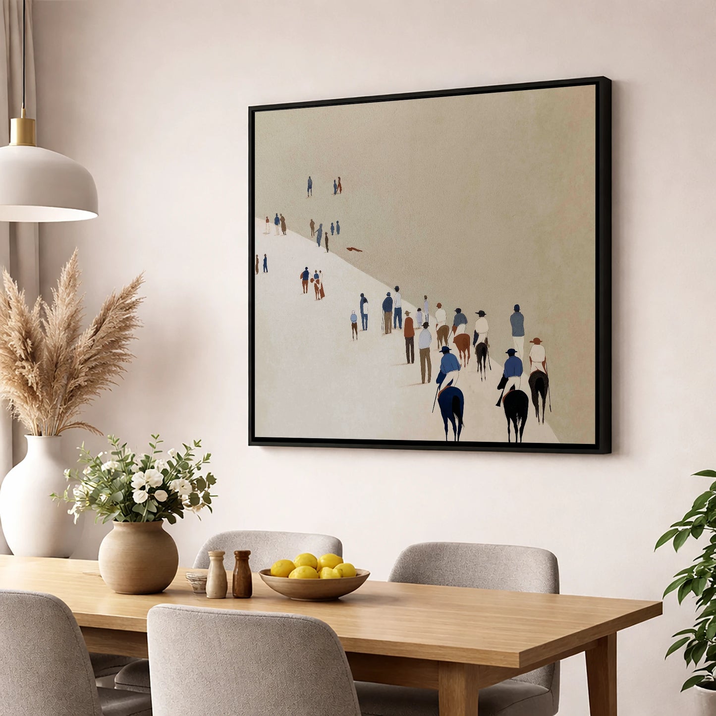 Distant Racegoers racing horse wall art displayed in a dining room