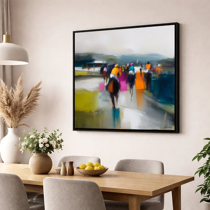 Colours on the Turf racing horse wall art displayed in a dining room