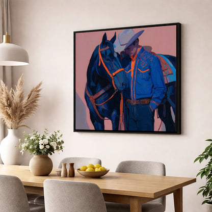 Electric Indigo Bond western horse wall art displayed in a dining room