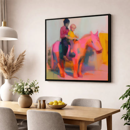 The Radiant Ride horse & rider wall art displayed in a dining room