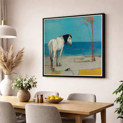 Coastal Solitude horse landscape wall art displayed in a dining room