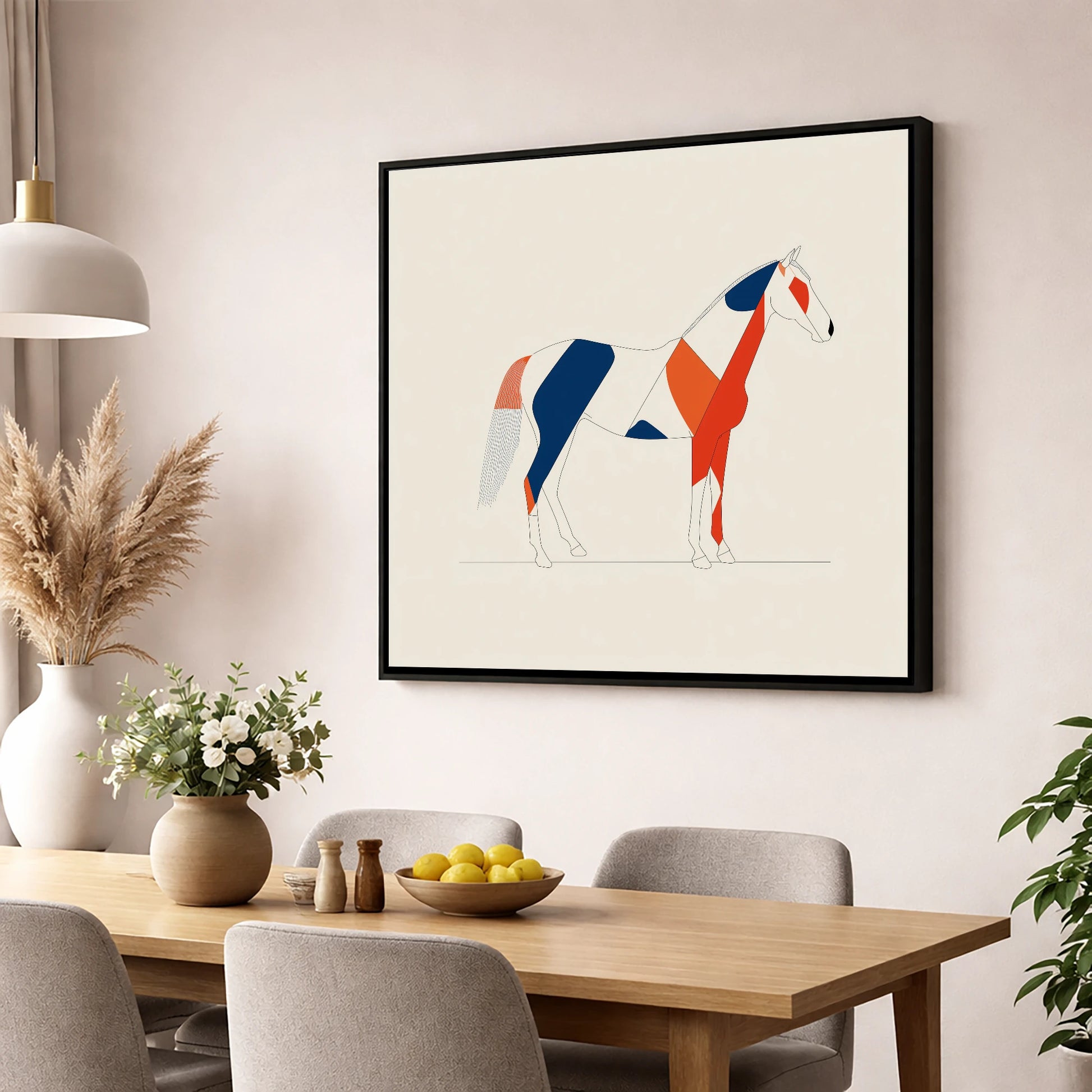 Bold Equine Profile horse breed wall art displayed in a dining room